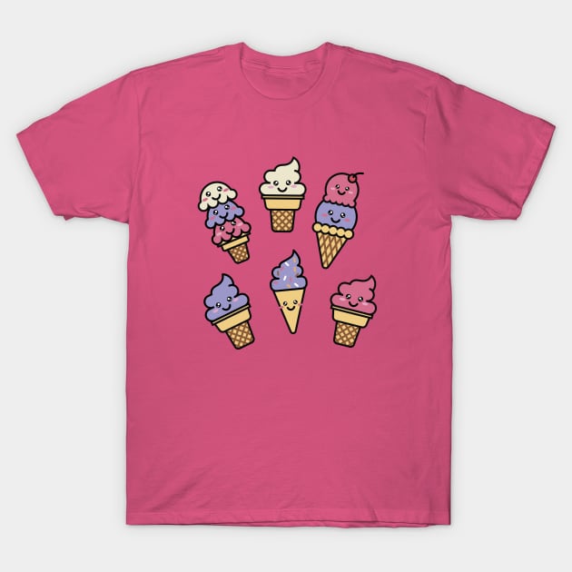 Kawaii Ice Cream Pattern T-Shirt by latheandquill